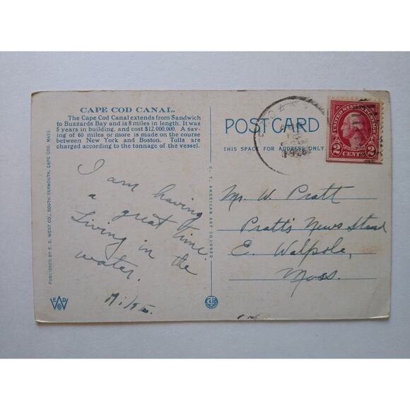 Ship Boat Postcard Steamer By Night Moon Light Cap Cod Canal Boston To New York - Picture 3 of 3